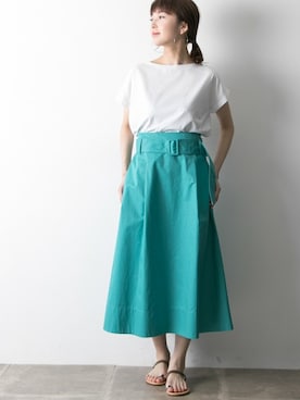 「URBAN RESEARCH（アーバンリサーチ）のペルビアンコットンTシャツ（Tシャツ/カットソー、ホワイト系）」を使った、hanamiさん（レディース・157cm）の春コーディネート