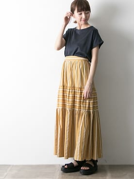 「URBAN RESEARCH（アーバンリサーチ）のペルビアンコットンTシャツ（Tシャツ/カットソー、ブルー系）」を使った、hanamiさん（レディース・157cm）の春コーディネート
