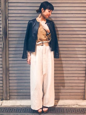 「URBAN RESEARCH（アーバンリサーチ）のアイテム（ライダースジャケット）」を使った、hanamiさん（レディース・157cm）の春コーディネート