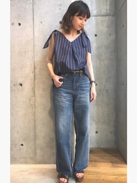 「URBAN RESEARCH（アーバンリサーチ）のワイドストレートデニムパンツ（デニムパンツ、ブルー系）」を使った、hanamiさん（レディース・157cm）の春コーディネート