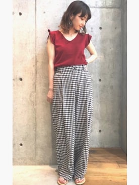 「URBAN RESEARCH（アーバンリサーチ）のストレッチレーヨンリネンワイドパンツ（その他パンツ、ブルー系）」を使った、hanamiさん（レディース・157cm）の春コーディネート