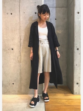 「URBAN RESEARCH（アーバンリサーチ）のアイテム（チェスターコート）」を使った、hanamiさん（レディース・157cm）の夏コーディネート