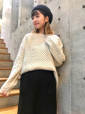 「URBAN RESEARCH（アーバンリサーチ）のケーブルルーズニット（ニット/セーター、ホワイト系）」を使った、hanamiさん（レディース・157cm）の秋コーディネート