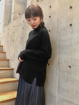 「URBAN RESEARCH（アーバンリサーチ）のタートルスクエアニット（ニット/セーター、ブラック系）」を使った、hanamiさん（レディース・157cm）の秋コーディネート