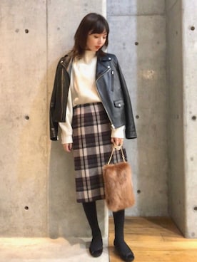 「URBAN RESEARCH（アーバンリサーチ）のアイテム（ライダースジャケット）」を使った、hanamiさん（レディース・157cm）の冬コーディネート