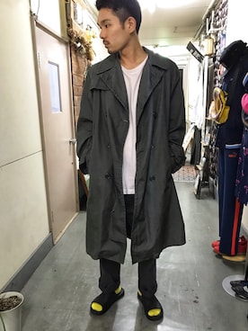 「no brand（ノーブランド）のアイテム（トレンチコート）」を使った、CHACK ART SHOPさん（メンズ・173cm）の秋コーディネート