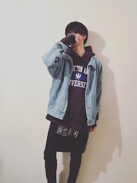 「コーディネート」｜「アイテム（デニムジャケット）」を使った、まおさん（メンズ・168cm）の冬コーディネート