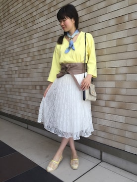 「サッシュベルト」｜「アイテム（財布/小物）」を使った、北澤 希世子さん（レディース・165cm）の春コーディネート