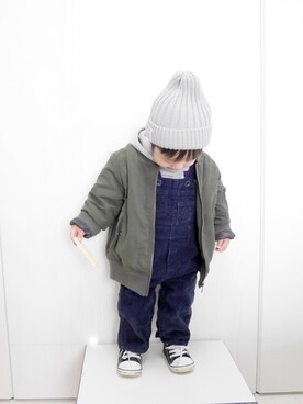 「1歳半」｜「アイテム（MA-1）」を使った、Ｋ×Ｓ˙ᵕ˙♡さん（キッズ・80cm）の冬コーディネート