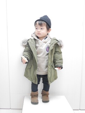 「1歳半」｜「アイテム（モッズコート）」を使った、Ｋ×Ｓ˙ᵕ˙♡さん（キッズ・80cm）の冬コーディネート
