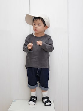 「coca（coca）（コカ）のアイテム（帽子）」を使った、Ｋ×Ｓ˙ᵕ˙♡さん（キッズ・80cm）の春コーディネート