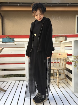 「オールブラック」｜「アイテム（アンサンブル）」を使った、katorisayakaさん（レディース・154cm）の春コーディネート
