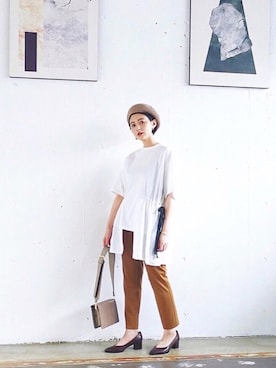 「CLANE（クラネ）のアイテム（ハンチング/ベレー帽）」を使った、松本ゆりなさん（レディース・158cm）の夏コーディネート