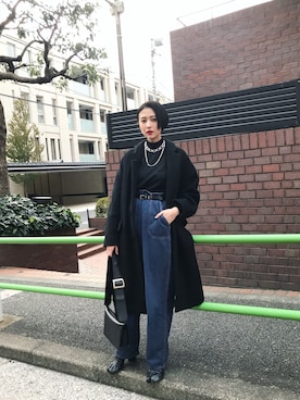 「CLANE（クラネ）のアイテム（クラッチバッグ）」を使った、松本ゆりなさん（レディース・158cm）の冬コーディネート