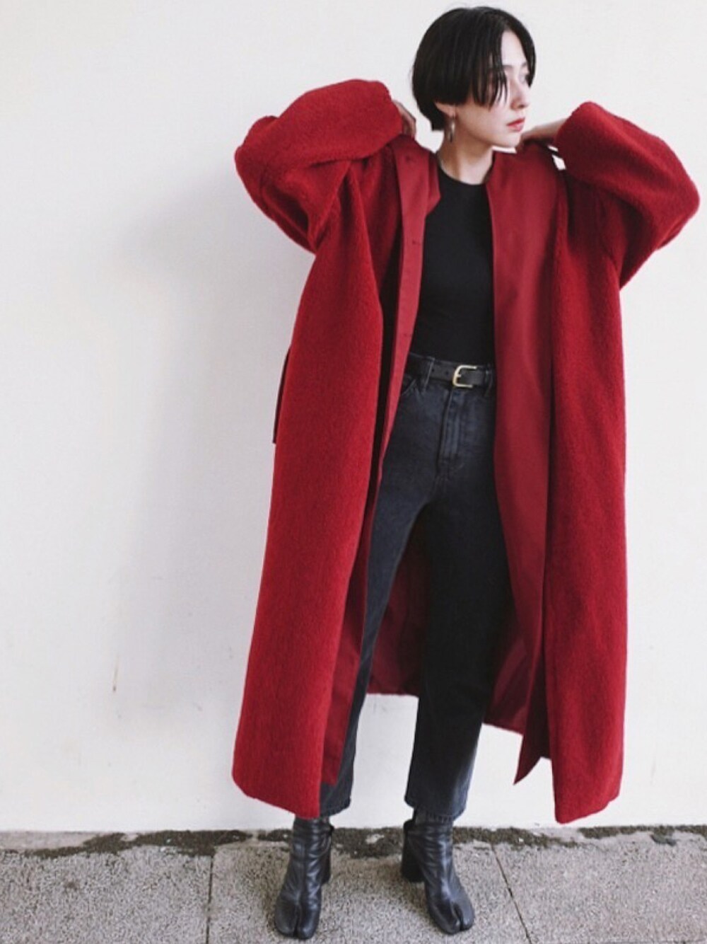 「ootd、CLANE」｜「CLANEのMILITARY LAYER BOA COAT（モッズコート、レッド系）」を使った、松本ゆりなさん（レディース・158cm）の秋コーディネートの1枚目の写真