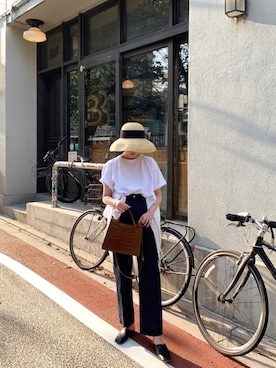 「CLANE（クラネ）のアイテム（ハット）」を使った、松本ゆりなさん（レディース・158cm）の夏コーディネート