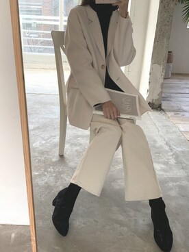 「ISOOK（アイスー）のアイテム（その他アウター）」を使った、ISOOKさん（レディース・168cm）の冬コーディネート