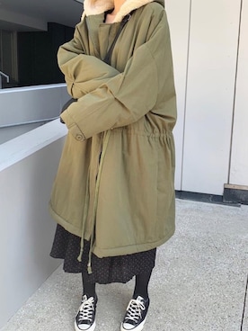 「ISOOK（アイスー）のアイテム（モッズコート）」を使った、ISOOKさん（レディース・166cm）の冬コーディネート