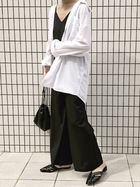 「ロングシャツ」｜「アイテム（つなぎ/オールインワン）」を使った、ISOOKさん（レディース・168cm）の夏コーディネート
