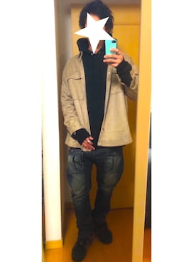 「PPFM（ピーピーエフエム）のアイテム（パンツ）」を使った、reeenさん（メンズ・181cm）の冬コーディネート