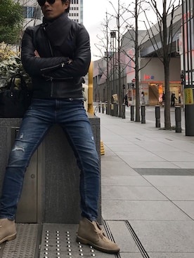 「Paul Smith（ポールスミス）のアイテム（ライダースジャケット）」を使った、daisukeさん（メンズ・165cm）の冬コーディネート