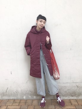 「red」｜「アイテム（MA-1）」を使った、_lwy_さん（レディース・158cm）の冬コーディネート