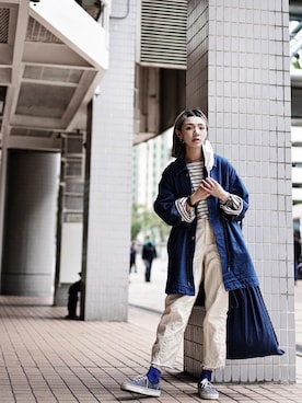 「blue」｜「アイテム（チノパンツ）」を使った、_lwy_さん（レディース・158cm）の春コーディネート