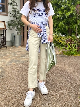 「NIKE（ナイキ）のWMNS AF1 SAGE LOW ナイキ ウィメンズ エアフォース1 セイジ LOW AR5339-100（スニーカー）」を使った、marenさん（レディース・165cm）の春コーディネート