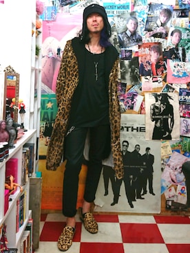 「ヒョウ柄コート」｜みーやさん（メンズ・181cm）の春コーディネート