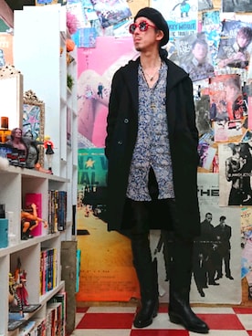 「LEMAIRE（ルメール）のアイテム（チェスターコート）」を使った、みーやさん（メンズ・181cm）の春コーディネート