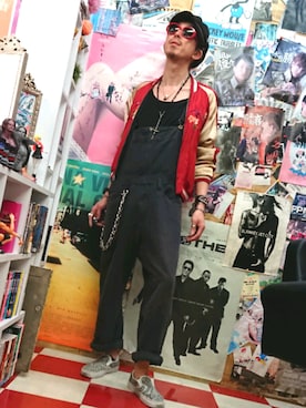 「スリッポン」｜「アイテム（スカジャン）」を使った、みーやさん（メンズ・181cm）の春コーディネート