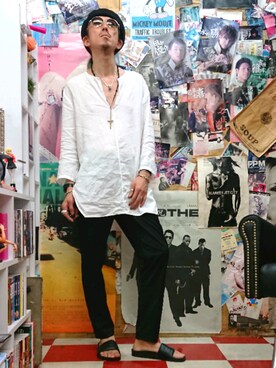 「KAZUYUKI KUMAGAI」｜「アイテム（スラックス）」を使った、みーやさん（メンズ・181cm）の夏コーディネート