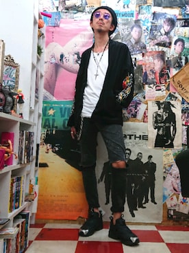 「RUDE GALLERY（ルードギャラリー）のアイテム（ノーカラージャケット）」を使った、みーやさん（メンズ・181cm）の秋コーディネート