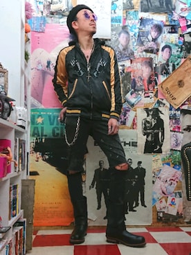 「PUNK DRUNKERS（パンクドランカーズ）のアイテム（スカジャン）」を使った、みーやさん（メンズ・181cm）の春コーディネート