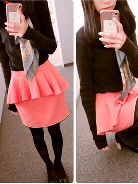 「michell macaronのアイテム（Skirt、ピンク系）」を使った、ゆきさん（レディース・154cm）の冬コーディネート