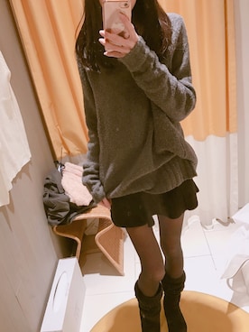 「GAP（ギャップ）のアイテム（Knitwear、グレー系）」を使った、ゆきさん（レディース・154cm）の冬コーディネート