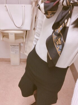 「UNIQLO（ユニクロ）のアイテム（Knitwear、ホワイト系）」を使った、ゆきさん（レディース・154cm）の冬コーディネート