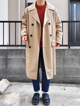 「MHL.」｜「アイテム（ステンカラーコート）」を使った、takahiroさん（メンズ・163cm）の冬コーディネート