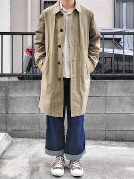 「MHL.」｜「アイテム（ステンカラーコート）」を使った、takahiroさん（メンズ・163cm）の冬コーディネート