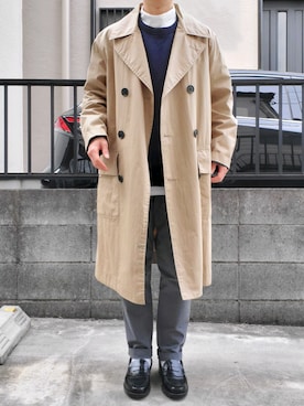 「MHL.」｜「アイテム（ステンカラーコート）」を使った、takahiroさん（メンズ・163cm）の冬コーディネート