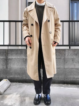 「MHL.」｜「アイテム（ステンカラーコート）」を使った、takahiroさん（メンズ・163cm）の春コーディネート