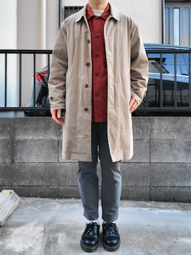 「MHL.」｜「アイテム（ステンカラーコート）」を使った、takahiroさん（メンズ・163cm）の春コーディネート