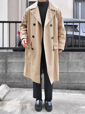 「MHL.」｜「アイテム（ステンカラーコート）」を使った、takahiroさん（メンズ・163cm）の春コーディネート
