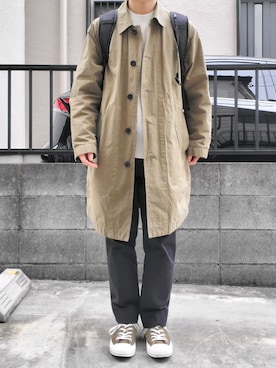 「MHL.」｜「アイテム（ステンカラーコート）」を使った、takahiroさん（メンズ・163cm）の春コーディネート