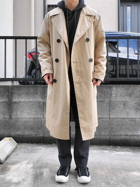 「MHL.」｜「アイテム（ステンカラーコート）」を使った、takahiroさん（メンズ・163cm）の春コーディネート