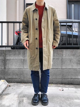 「MHL.」｜「アイテム（ステンカラーコート）」を使った、takahiroさん（メンズ・163cm）の春コーディネート