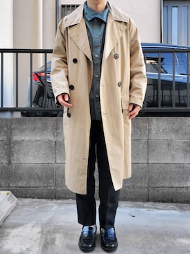 「MHL.」｜「アイテム（ステンカラーコート）」を使った、takahiroさん（メンズ・163cm）の春コーディネート
