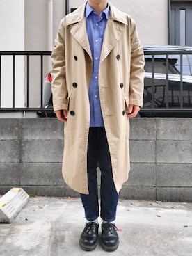 「MHL.」｜「アイテム（ステンカラーコート）」を使った、takahiroさん（メンズ・163cm）の春コーディネート