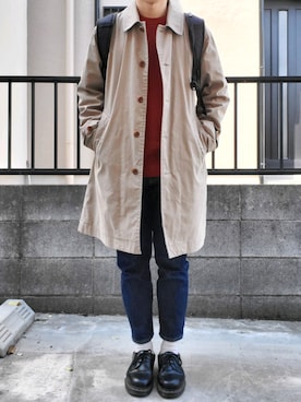 「MHL.」｜「アイテム（ステンカラーコート）」を使った、takahiroさん（メンズ・163cm）の春コーディネート