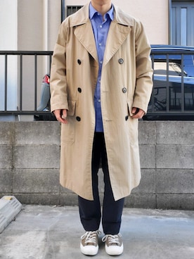 「MHL.」｜「アイテム（ステンカラーコート）」を使った、takahiroさん（メンズ・163cm）の春コーディネート
